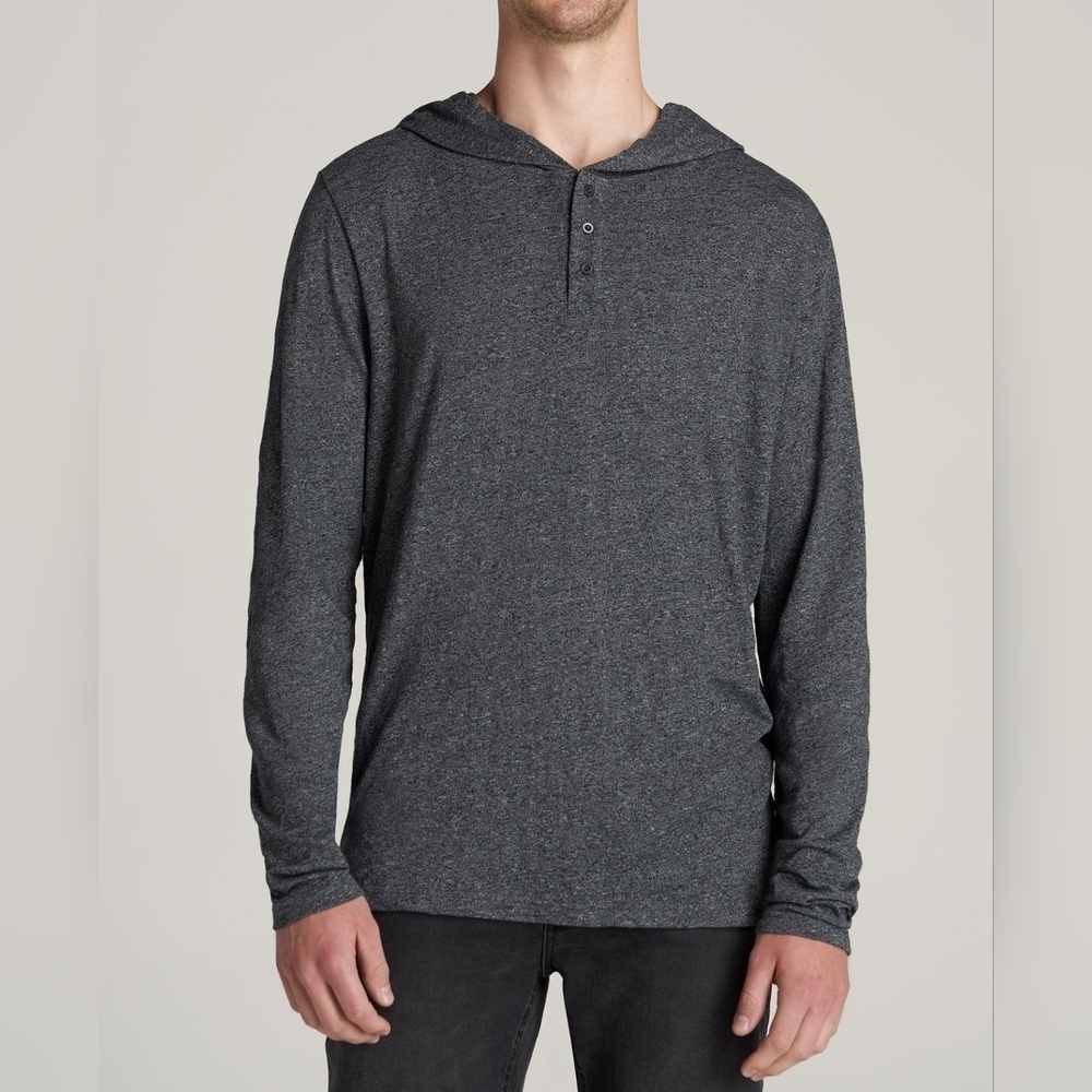 Flag & Anthem Men's Super Soft Henley Hoodie, Gray Heather, SMALL